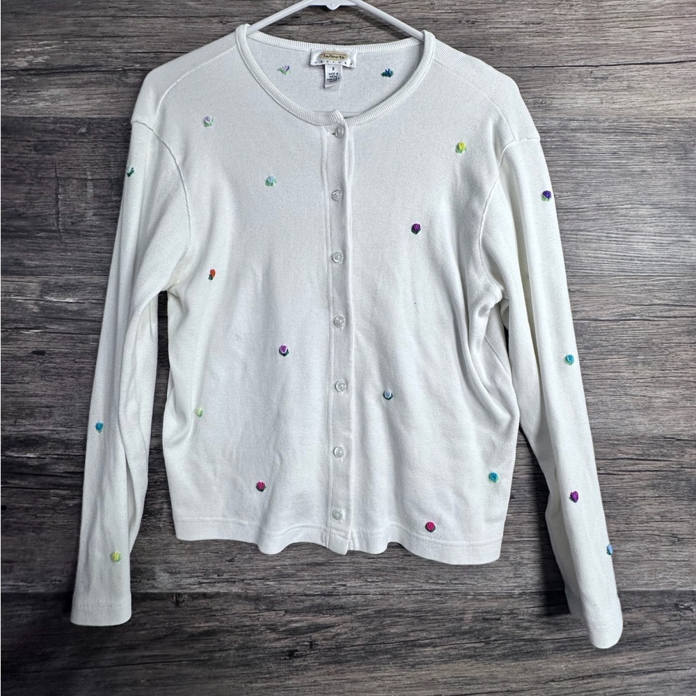 Talbots White Button Down Shirt with Colorful Accents